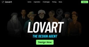 LovArt: Herramienta de IA para transformar ideas en diseños profesionales fácilmente, mostrando ejemplos de imágenes y videos creados con la plataforma.