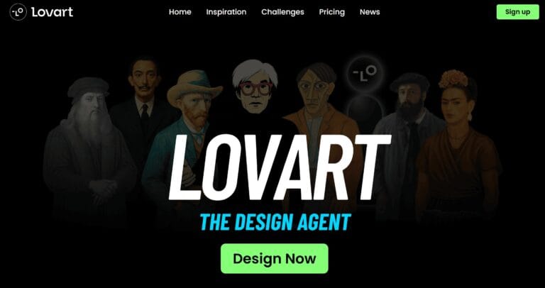 LovArt: Herramienta de IA para transformar ideas en diseños profesionales fácilmente, mostrando ejemplos de imágenes y videos creados con la plataforma.