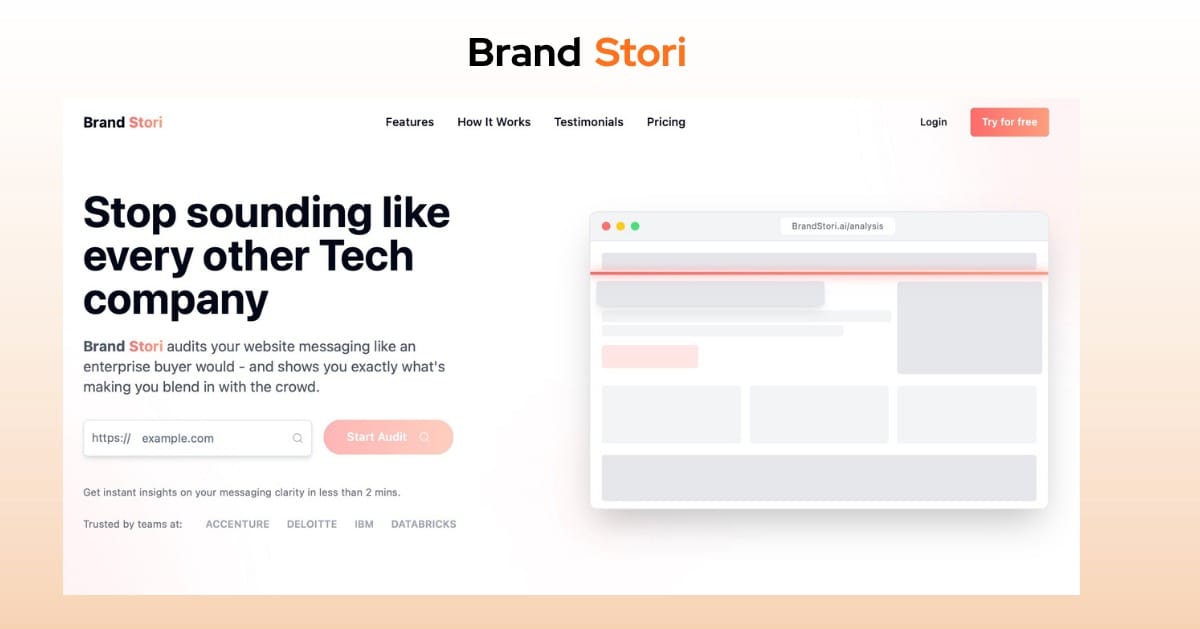 BrandStori: Herramienta de IA que analiza y optimiza el mensaje de tu web para destacar frente a competidores en minutos