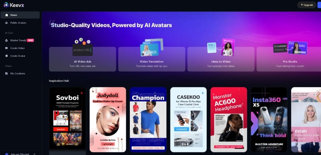 Keevx: Plataforma de IA para crear, traducir y editar videos profesionales con avatares digitales y sincronización labial en 177+ idiomas.