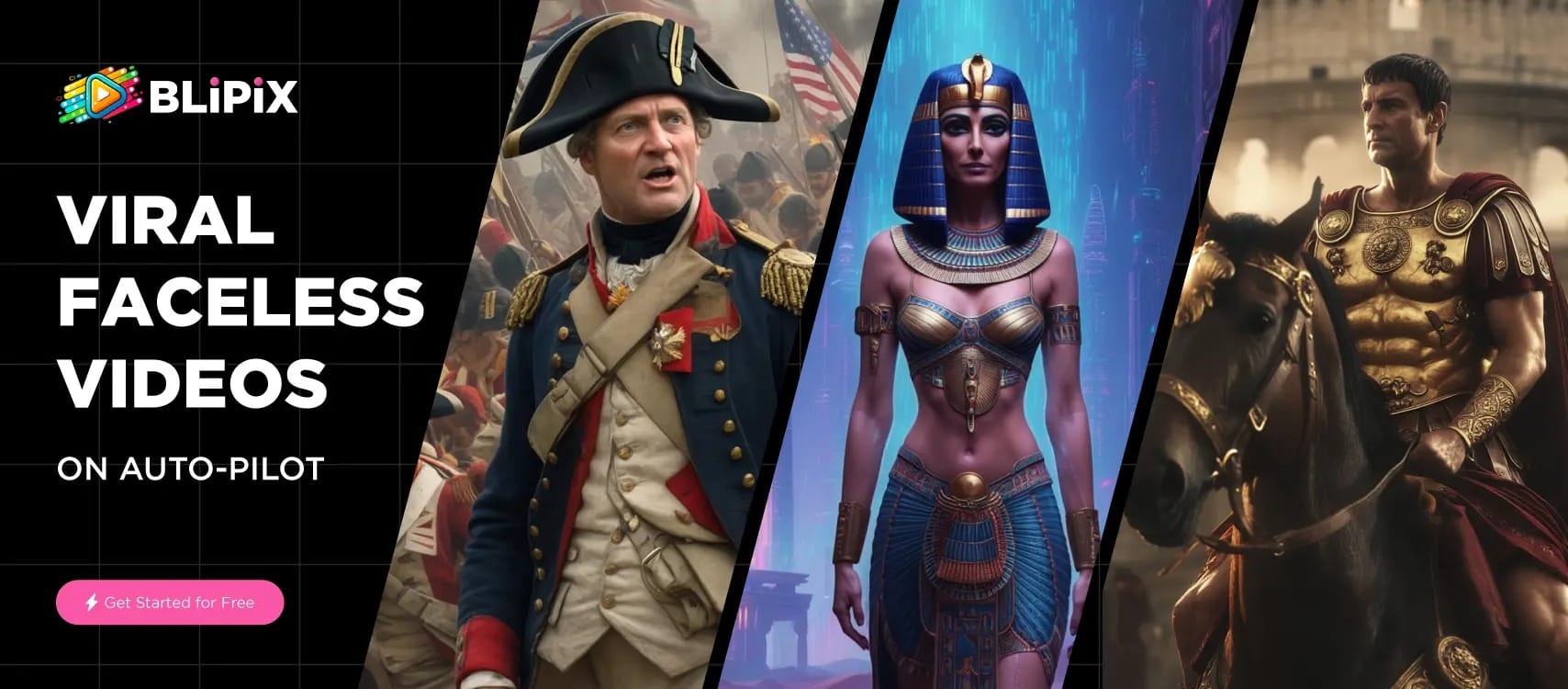 Blipix: Plataforma de IA para crear videos faceless virales en minutos, con avatares realistas y automatización para TikTok, YouTube y Reels.