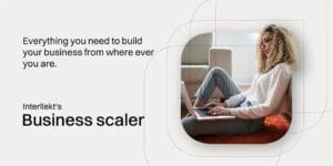 Interllekt Business Scaler: Equipo de profesionales colaborando en una oficina moderna, discutiendo estrategias de crecimiento empresarial con métricas y gráficos en pantalla. Solución integral para escalar negocios de manera eficiente.