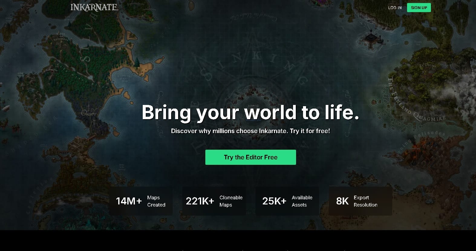 Inkarnate crea un mapa de fantasía en alta resolución, ideal para juegos de rol como D&D y proyectos creativos.