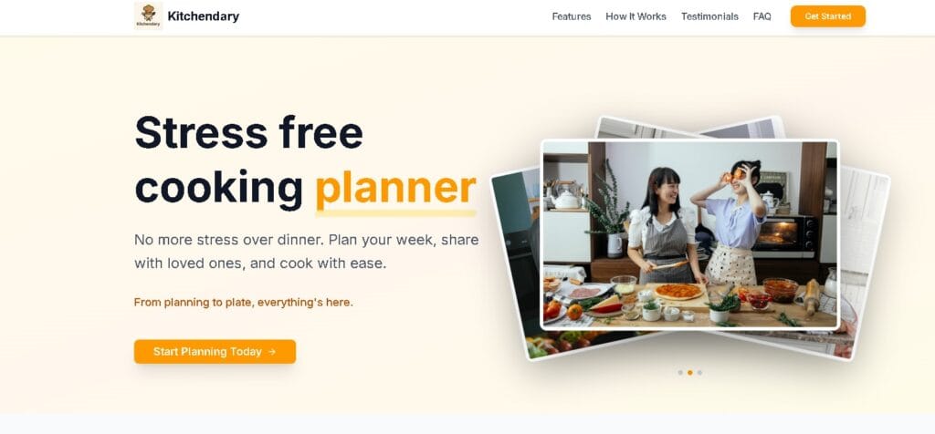 Kitchendary: Planificador de comidas semanales con IA para organizar menús, listas de compra y cocinar sin estrés en familia.