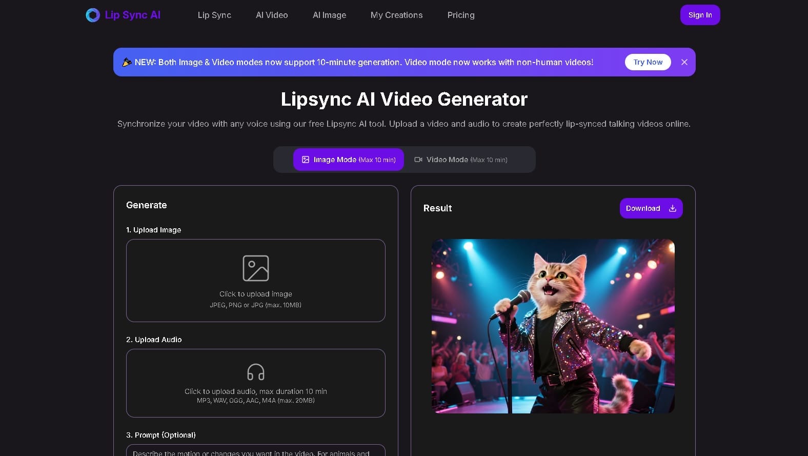 Lipsync AI: Genera videos con sincronización labial perfecta usando IA. Ideal para creadores de contenido, educadores y marketing digital. Planes flexibles y tecnología avanzada.