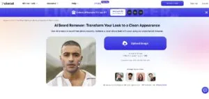 Pokecut AI: Herramienta online para eliminar barba de fotos de forma gratuita y realista, ideal para currículums y redes sociales.