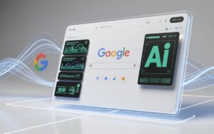 Interfaz del buscador Google AI Mode mostrando una respuesta generada por inteligencia artificial con diseño moderno y colores de Google.
