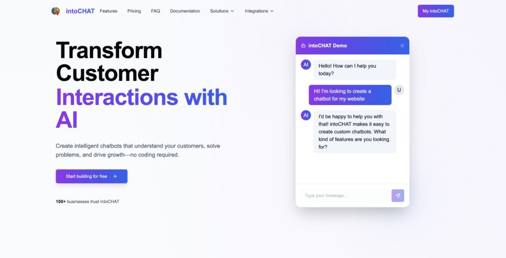 Plataforma intoCHAT para crear chatbots con inteligencia artificial sin código en minutos
