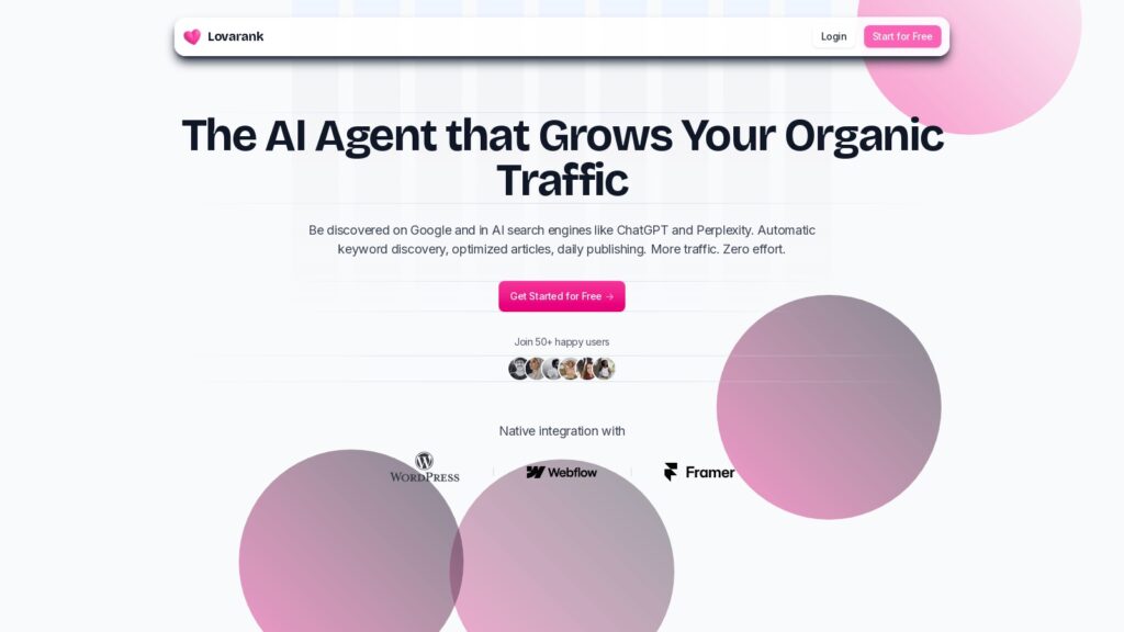 Lovarank: Herramienta de IA para automatizar SEO y aumentar tráfico orgánico en Google y ChatGPT.