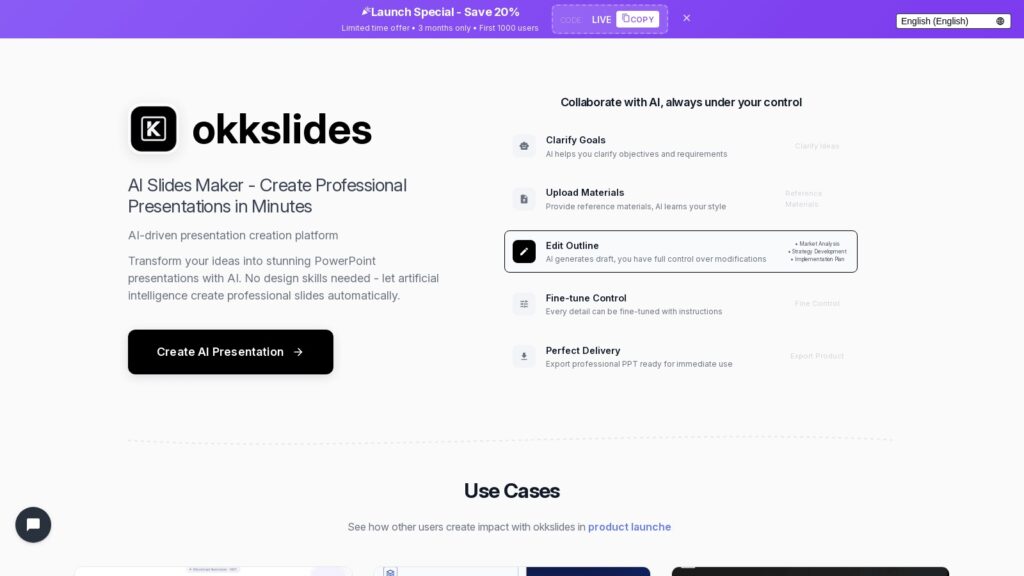 OKKSlides: Plataforma de inteligencia artificial para crear presentaciones profesionales en PowerPoint automáticamente