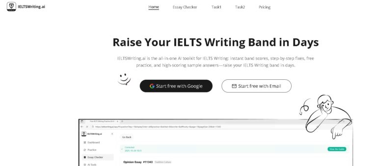 IELTSWriting.ai: Plataforma con IA para corregir y mejorar ensayos del IELTS Writing, con guías personalizadas y práctica ilimitada.