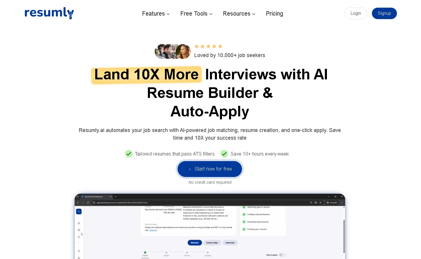 Resumly.ai: Plataforma de automatización de búsqueda de empleo con inteligencia artificial para crear CV optimizados y aplicar a empleos automáticamente.