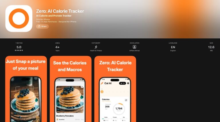Zero AI Calorie Tracker: app para iPhone que usa IA para rastrear calorías y macros de forma automática y sencilla.