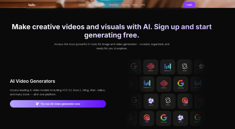 Vailo AI: Plataforma para generar videos e imágenes con inteligencia artificial, usando modelos avanzados como VEO 3.1 y Sora 2