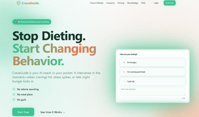 CraveGuide.ai: App de IA para cambiar hábitos alimenticios con nudges en tiempo real y sin dietas restrictivas.