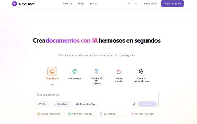 NextDocs: Plataforma para crear documentos y presentaciones profesionales con inteligencia artificial.