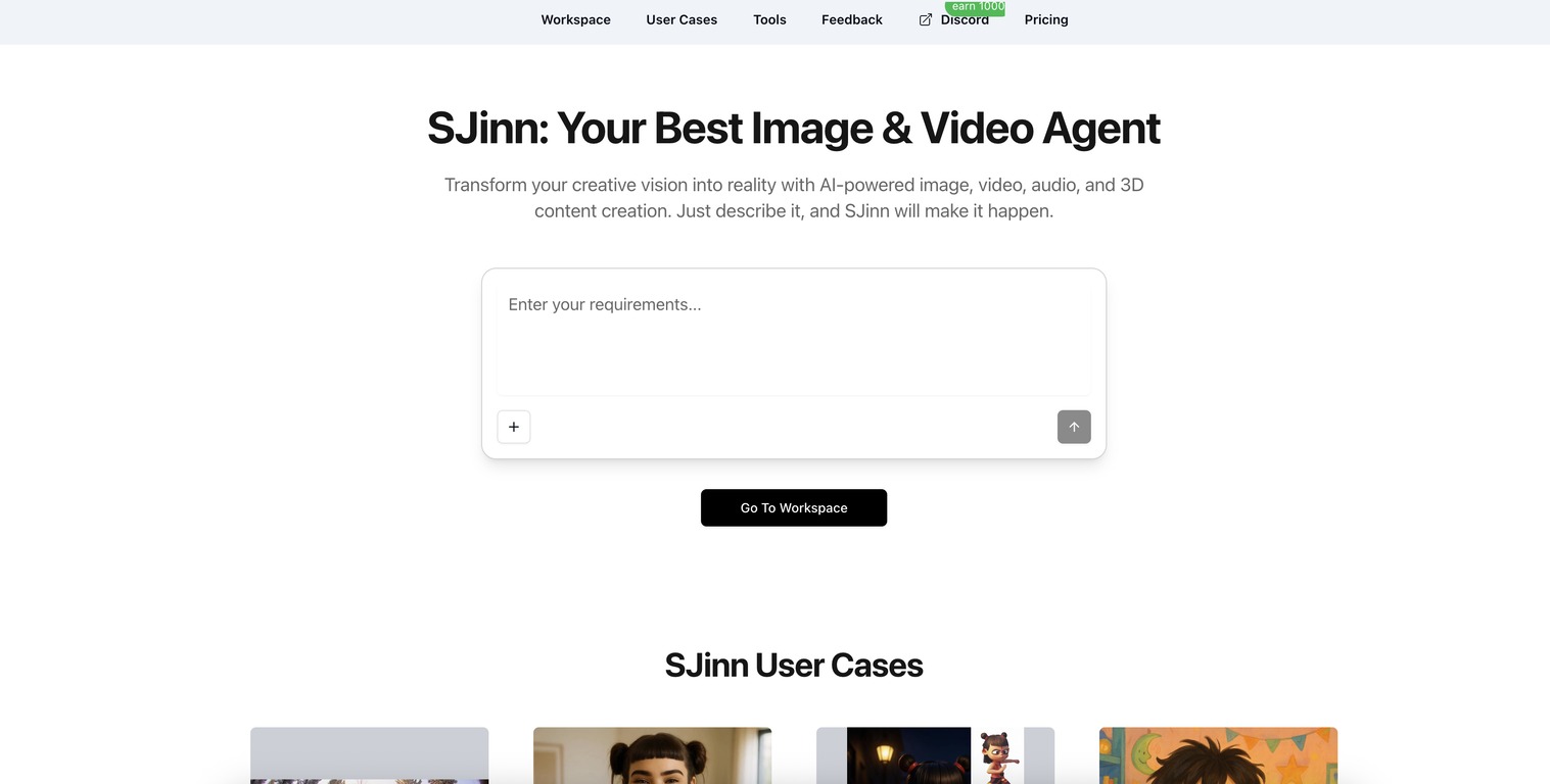 SJinn AI generador de imágenes, videos y contenido 3D con inteligencia artificial.