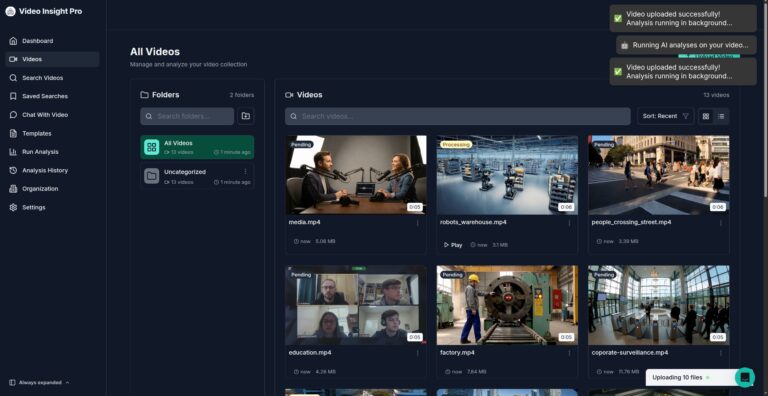 Video Insight Pro analizando vídeos con IA mediante búsqueda semántica y chat inteligente