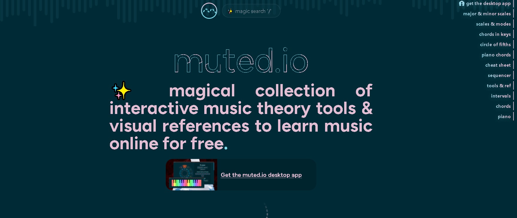 Muted.io - Plataforma de herramientas interactivas para aprender teoría musical de forma gratuita, con piano virtual, círculo de quintas y afinadores.