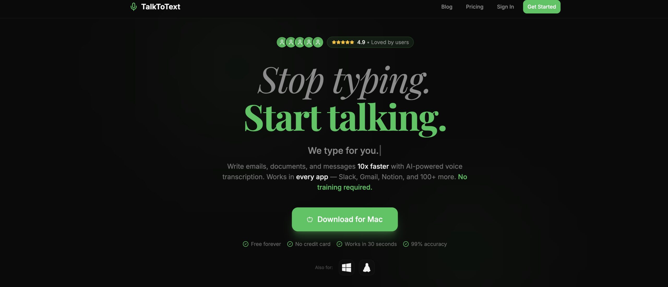 TalkToText.ai dictado por voz con IA – transcripción en tiempo real en cualquier app con 99% precisión.