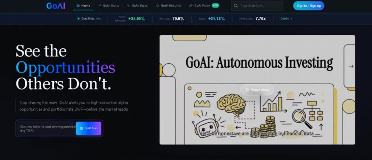 GoAI Digital app – IA analizando stock TSLA para señales de alpha y riesgos – herramienta para inversores con feeds de alertas y mood market