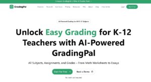 GradingPal IA calificando automáticamente ensayos, math worksheets y tareas K-12 con feedback alineado a estándares – herramienta para profesores.