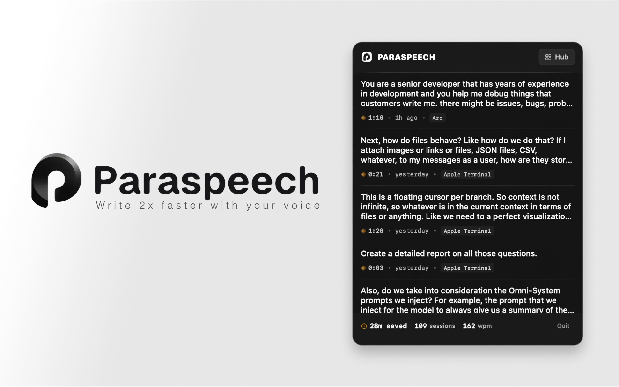 ParaSpeech – transcripción de voz offline ultrarrápida para macOS que funciona en cualquier aplicación con IA de reescritura automática.