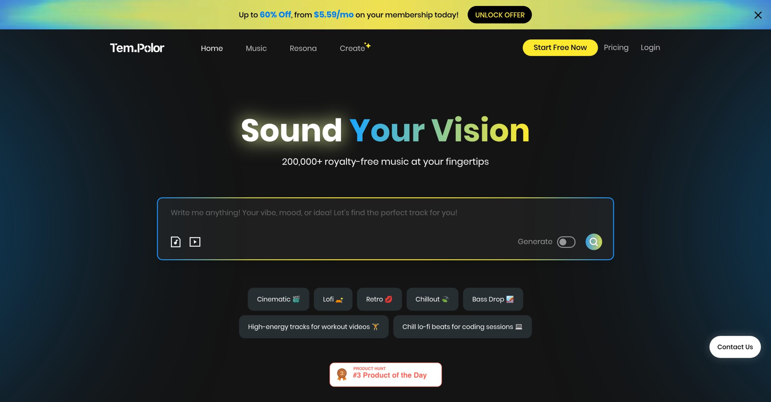 TemPolor IA generando canción completa con letra, voz y música desde texto – herramienta para crear música profesional con licencia royalty-free