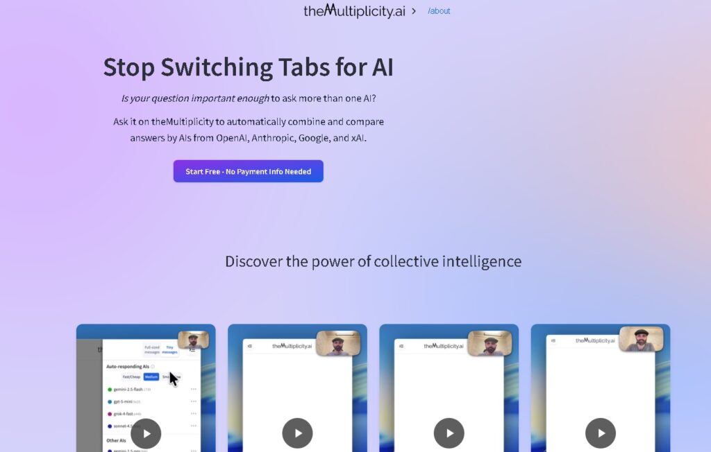 TheMultiplicity.ai generando múltiples formatos de contenido (texto, imagen, vídeo) desde un solo chat – plataforma IA para multiplicar productividad.