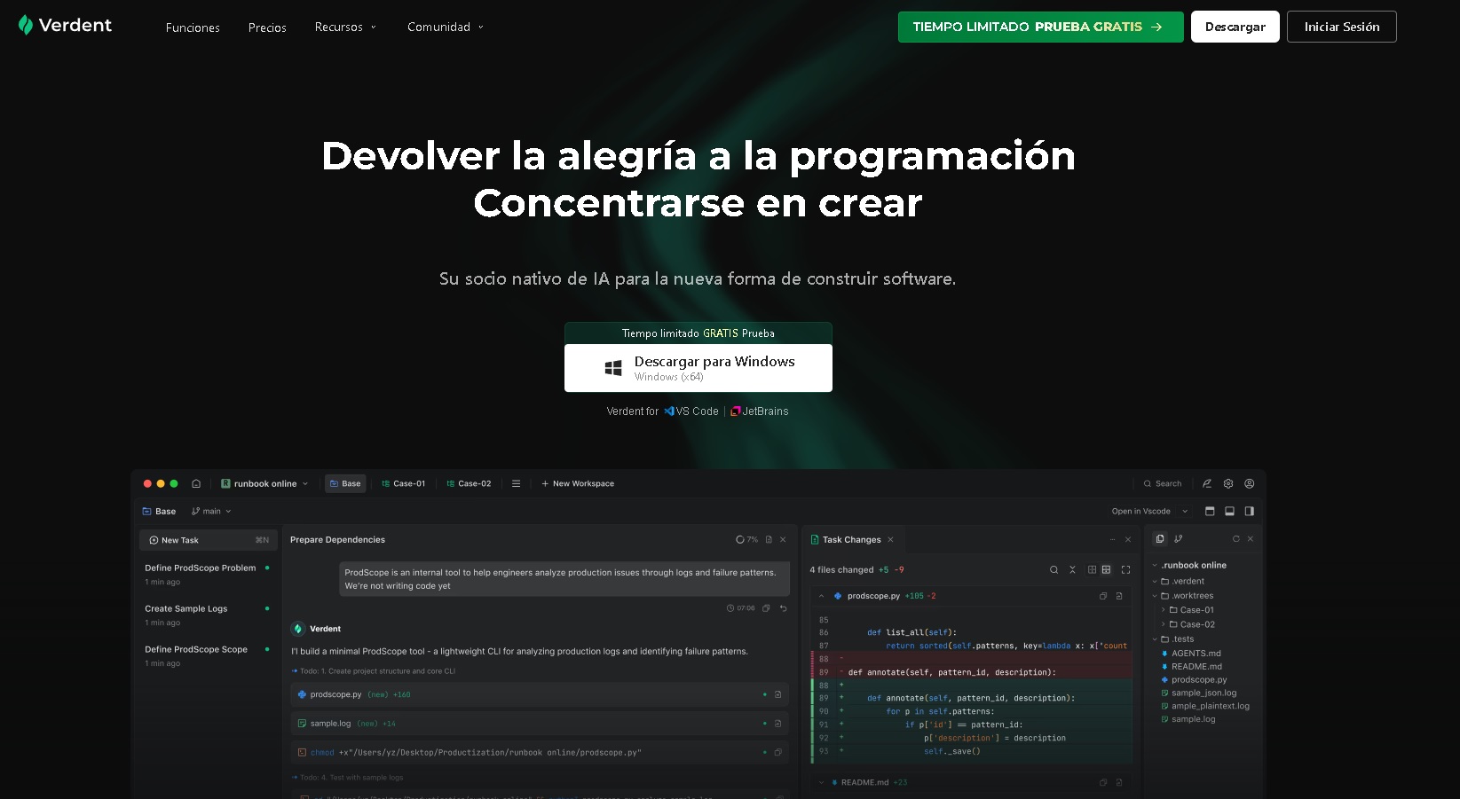 Verdent AI – asistente IA con Claude, Gemini y GPT integrado en VS Code y JetBrains para programadores – extensión que acelera el desarrollo