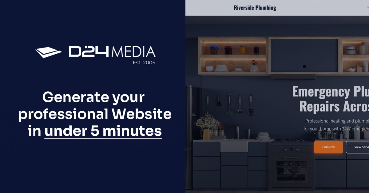 D24media – creador de páginas web con IA para pequeños negocios del Reino Unido – genera tu web profesional en minutos.