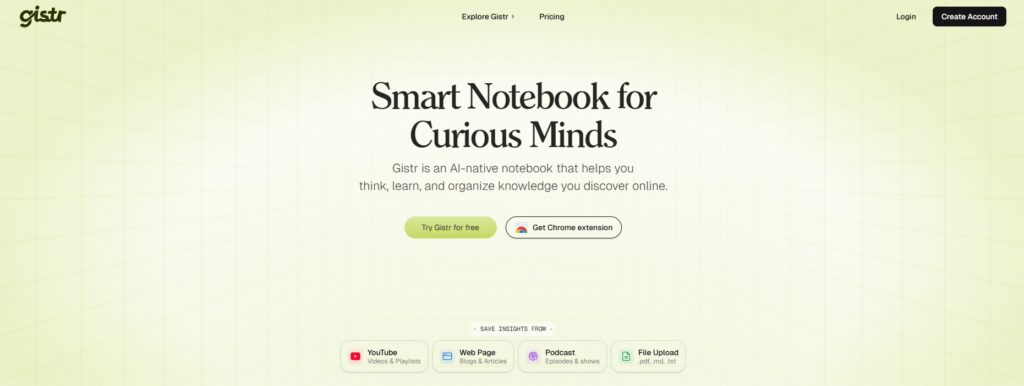 Gistr.so – cuaderno inteligente con IA para guardar y organizar vídeos de YouTube, PDFs y artículos – herramienta de productividad para aprender mejor