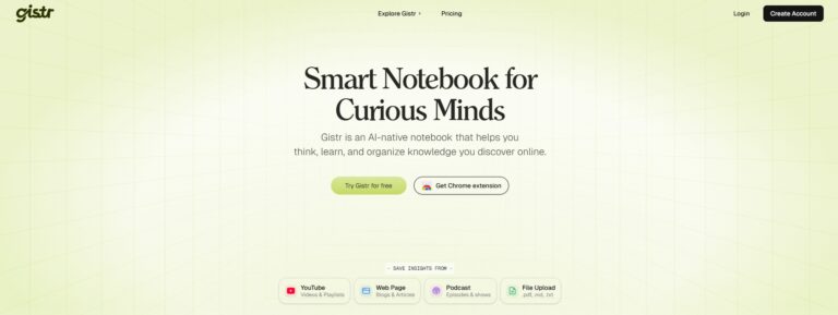 Gistr.so – cuaderno inteligente con IA para guardar y organizar vídeos de YouTube, PDFs y artículos – herramienta de productividad para aprender mejor
