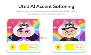Utell AI - Software de conversión de acentos y traducción en tiempo real con IA para comunicación clara en inglés, compatible con Zoom, Discord y Twitch