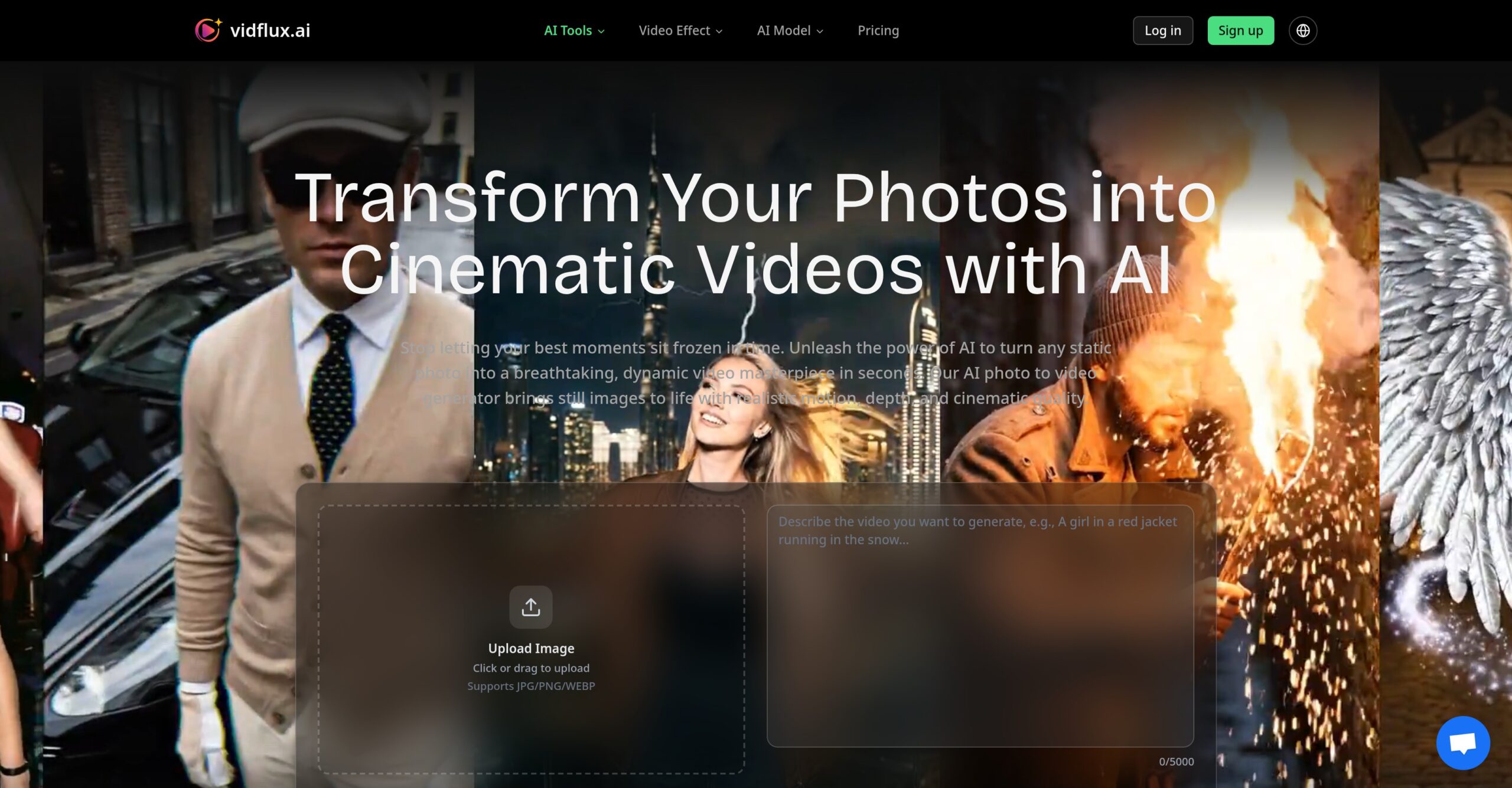 VidFlux.ai – plataforma all-in-one que transforma imágenes en vídeos con modelos IA como Veo 3, Sora 2 y Kling – generador image to video profesional