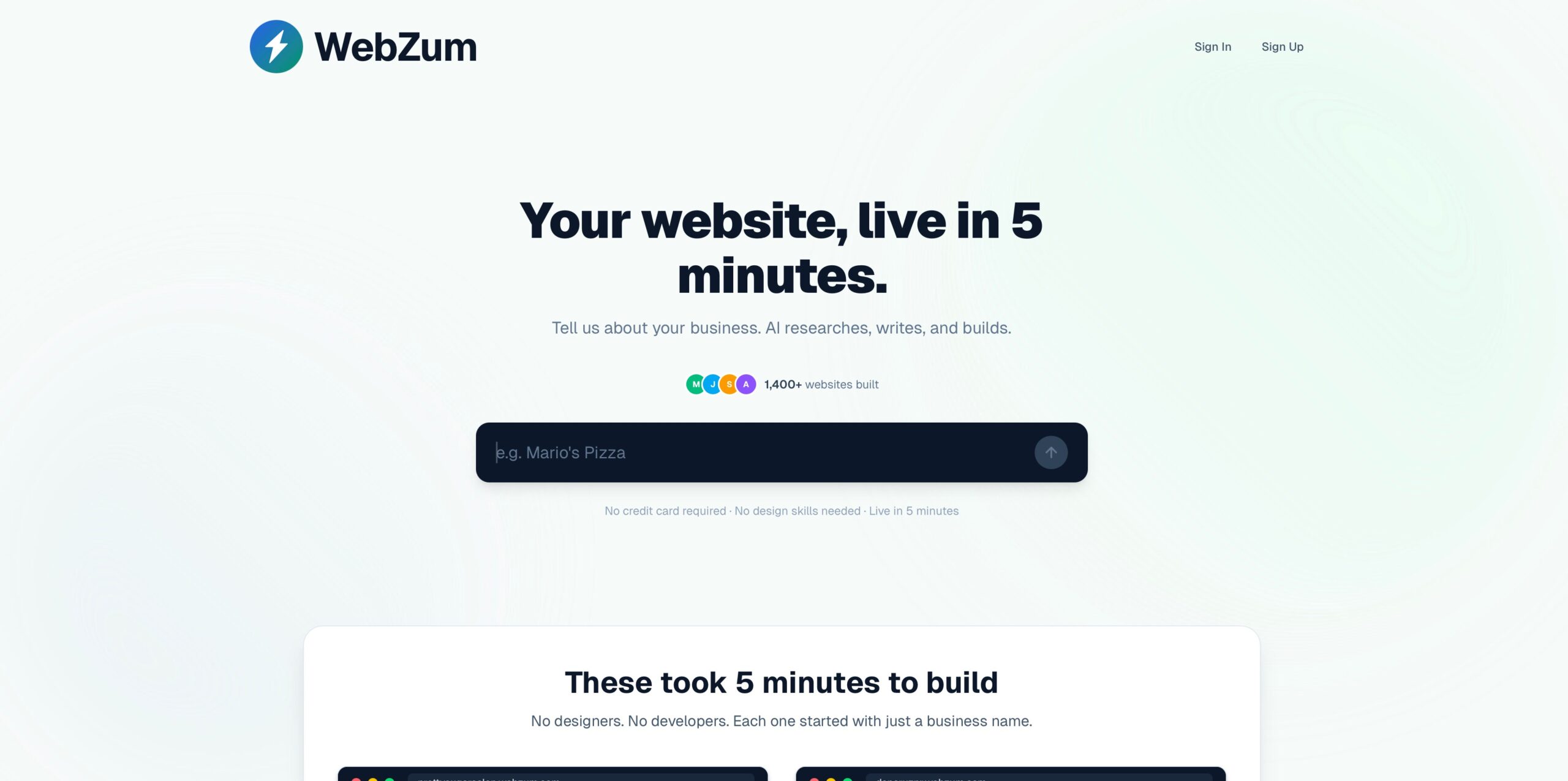 WebZum.com – creador de webs con IA que genera sitios profesionales para negocios en solo 5 minutos – sin diseñadores ni desarrolladores