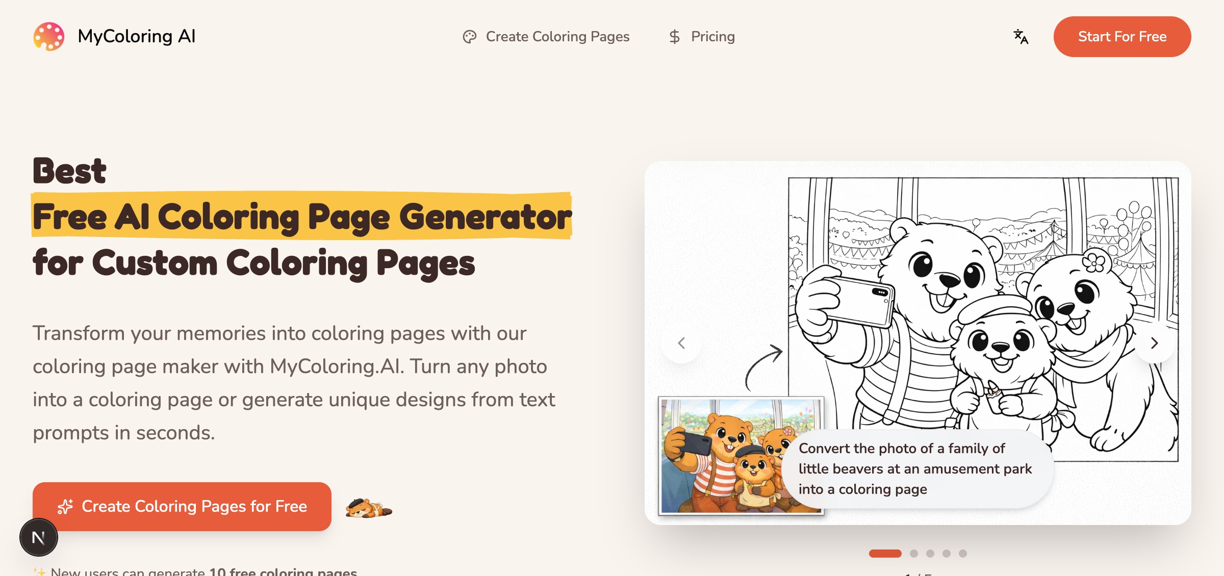 MyColoring AI generador de páginas para colorear con inteligencia artificial