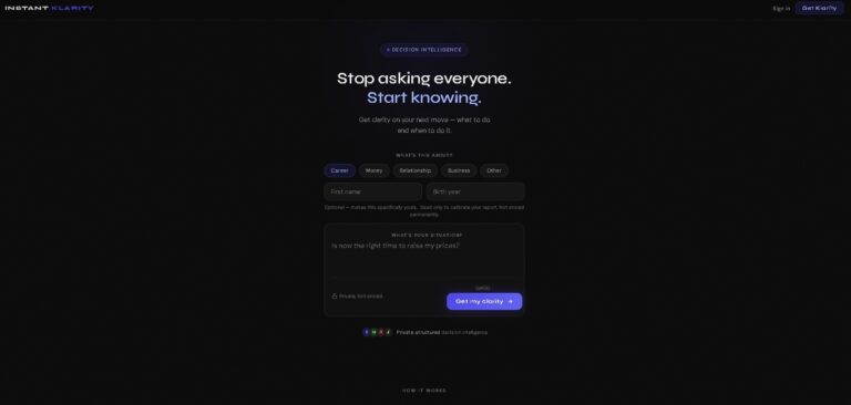 Instant Klarity – IA que te ayuda a tomar decisiones importantes con claridad y timing preciso
