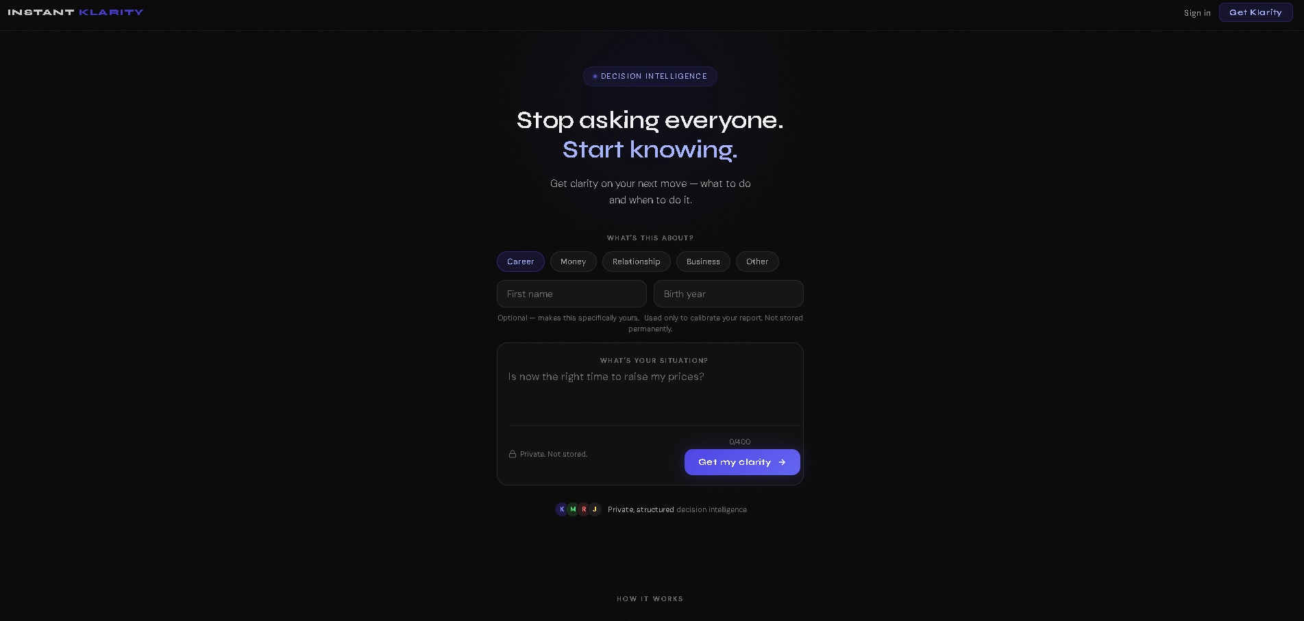 Instant Klarity – IA que te ayuda a tomar decisiones importantes con claridad y timing preciso
