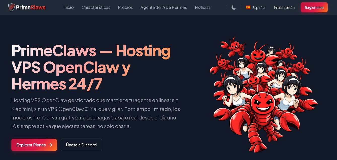 PrimeClaws - Hosting VPS gestionado para agentes IA OpenClaw 24/7