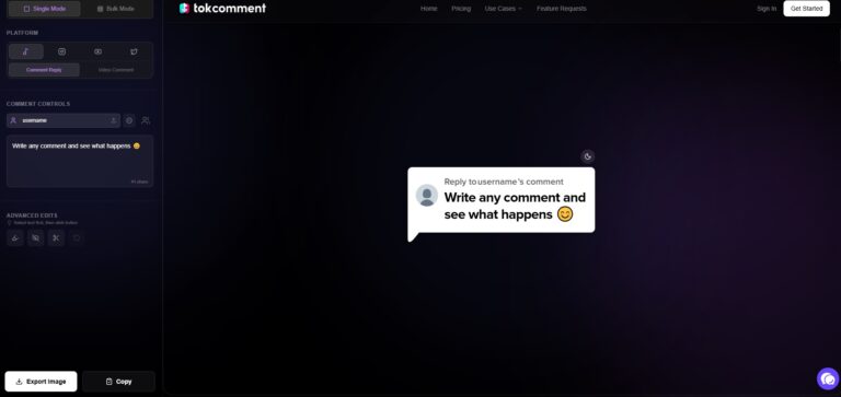 TokComment – Generador de comentarios realistas para TikTok, Instagram, YouTube y X