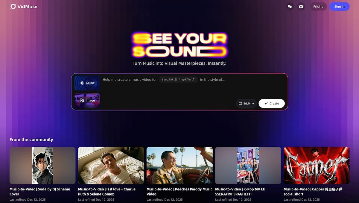 VidMuse.ai – Plataforma para crear vídeos musicales profesionales con IA