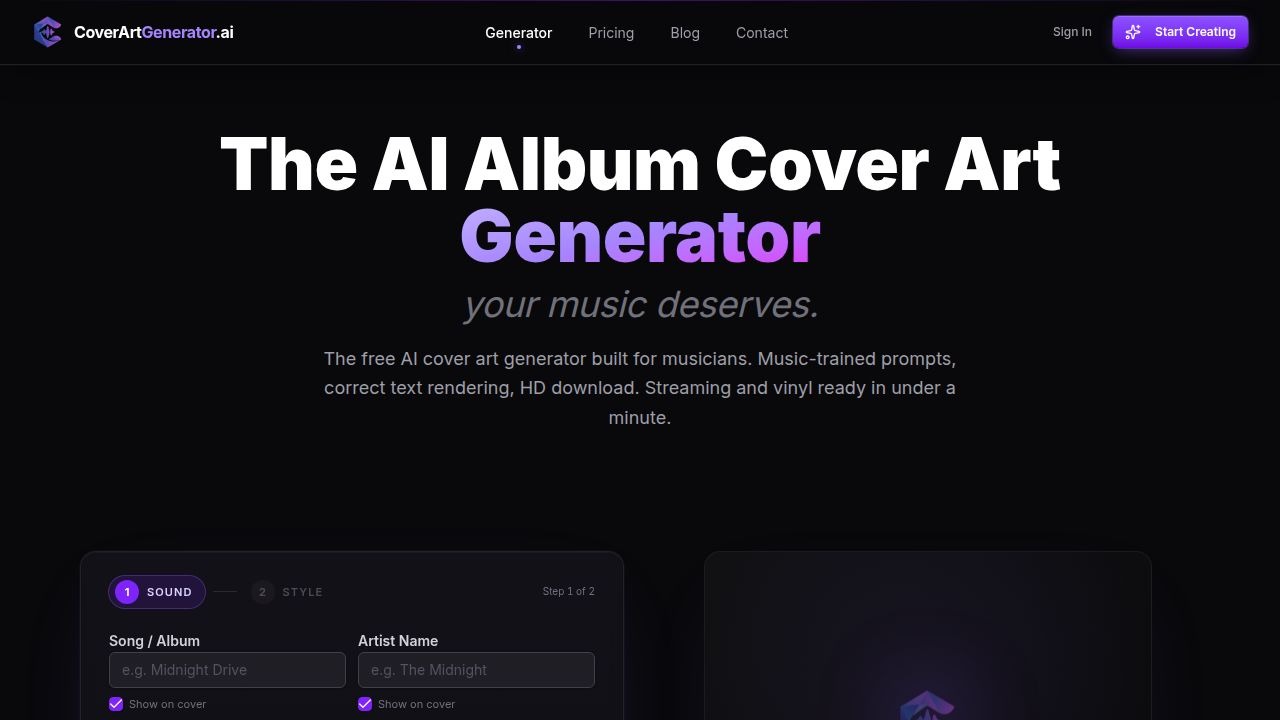 CoverArtGenerator.ai - Generador de portadas de álbum con inteligencia artificial para músicos