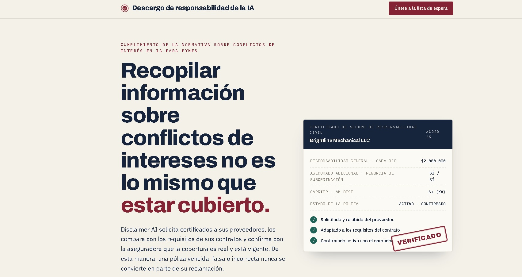 Disclaimr AI - Plataforma de verificación automática de Certificados de Seguro COI con IA para empresas y contratistas