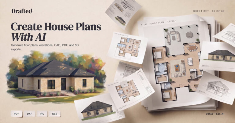 Drafted - Plataforma de IA para crear planos de casas personalizados, generando planos de pisos y renders a partir de descripciones