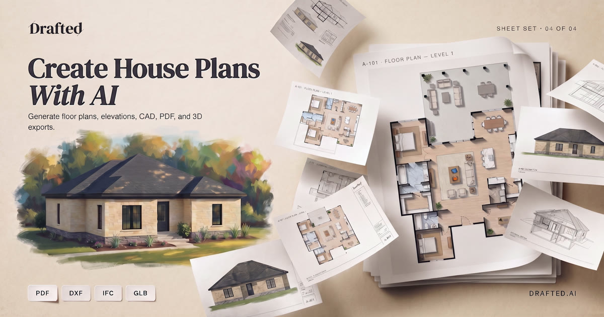 Drafted - Plataforma de IA para crear planos de casas personalizados, generando planos de pisos y renders a partir de descripciones