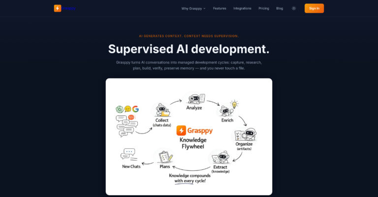 Grasppy - Plataforma para gestionar contexto y memoria en desarrollo de IA supervisado, capturando y analizando conversaciones de IA