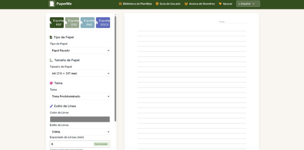 PaperMe - Generador gratuito de papel rayado, cuadriculado, musical y plantillas personalizadas para imprimir