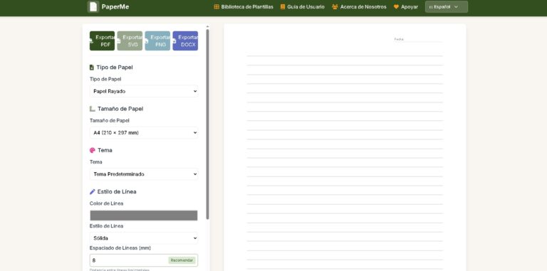 PaperMe - Generador gratuito de papel rayado, cuadriculado, musical y plantillas personalizadas para imprimir