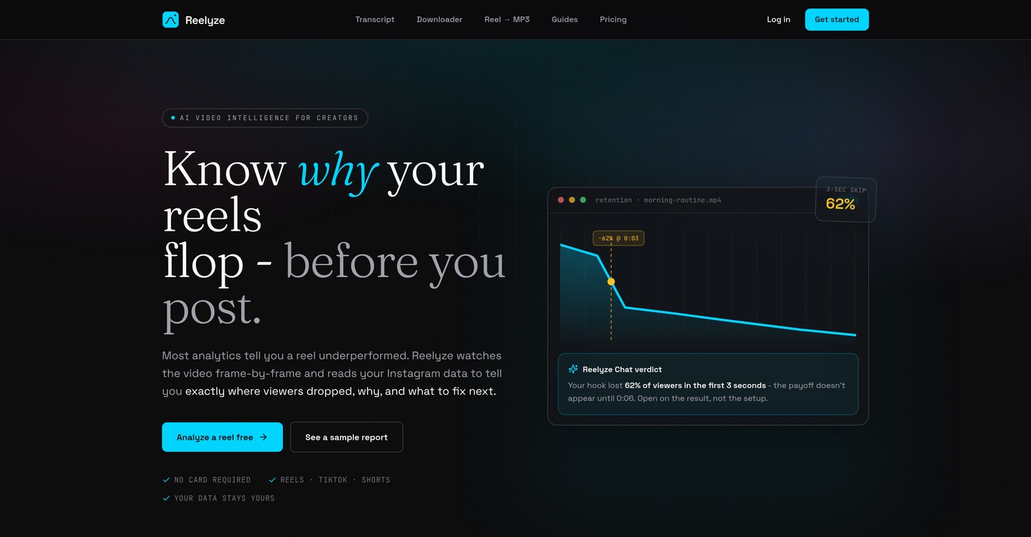 Reelyze - Analizador de Reels con IA que detecta drop-offs y mejora tu retención